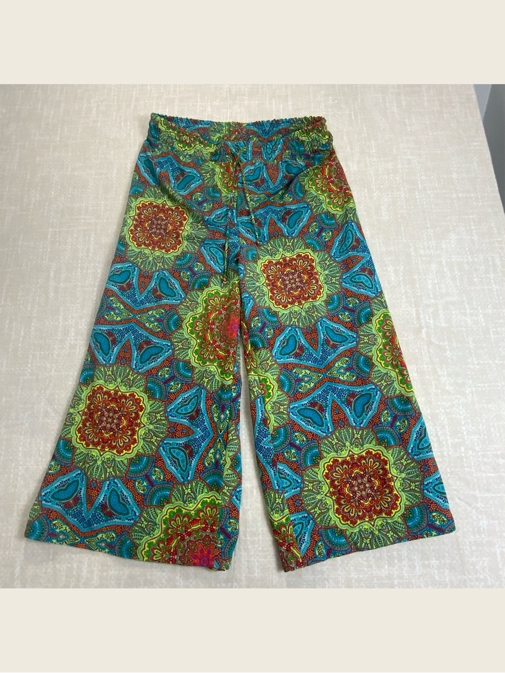🌈✨ Ellen Tracy Paisley Palazzo Pants L Wide Leg Boho Crop